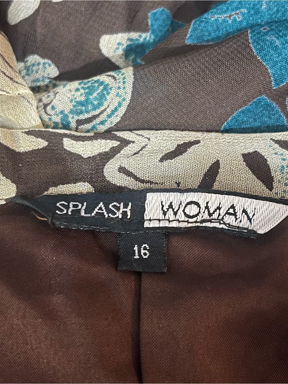 Splash Woman Floral Fringe Hem Skirt Size 16 Brown Teal Orange Boho Midi Pull On - Picture 8 of 8